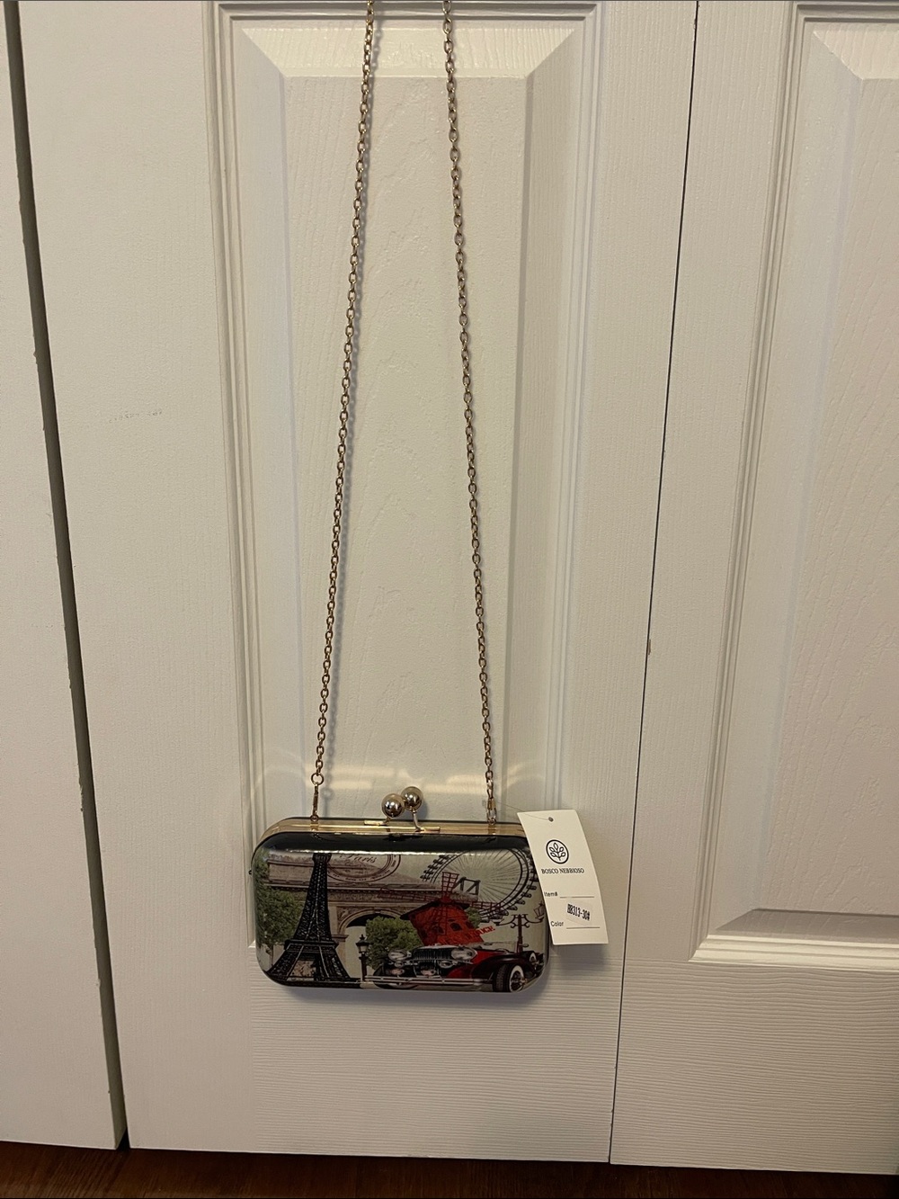 Paris Vintage Print Hardcase Crossbody Clutch - Red/Black - Picture 2 of 4